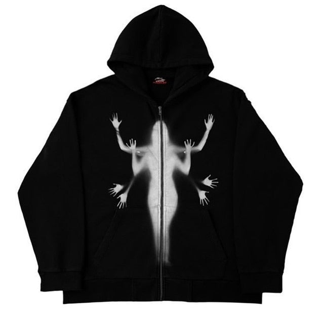 Angel Print Zip-up Hoodie