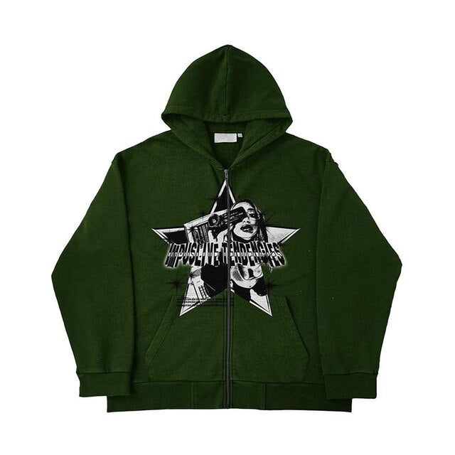 Green Oversized Zip up Hoodie