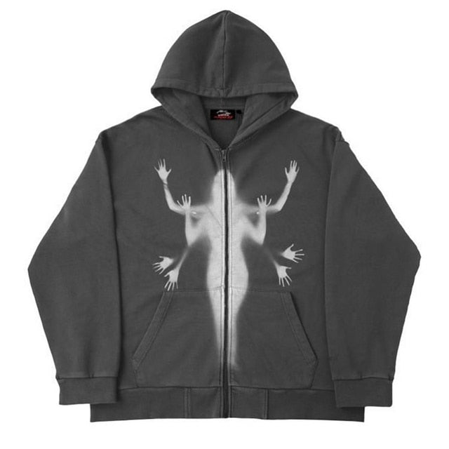 Angel Print Zip-up Hoodie